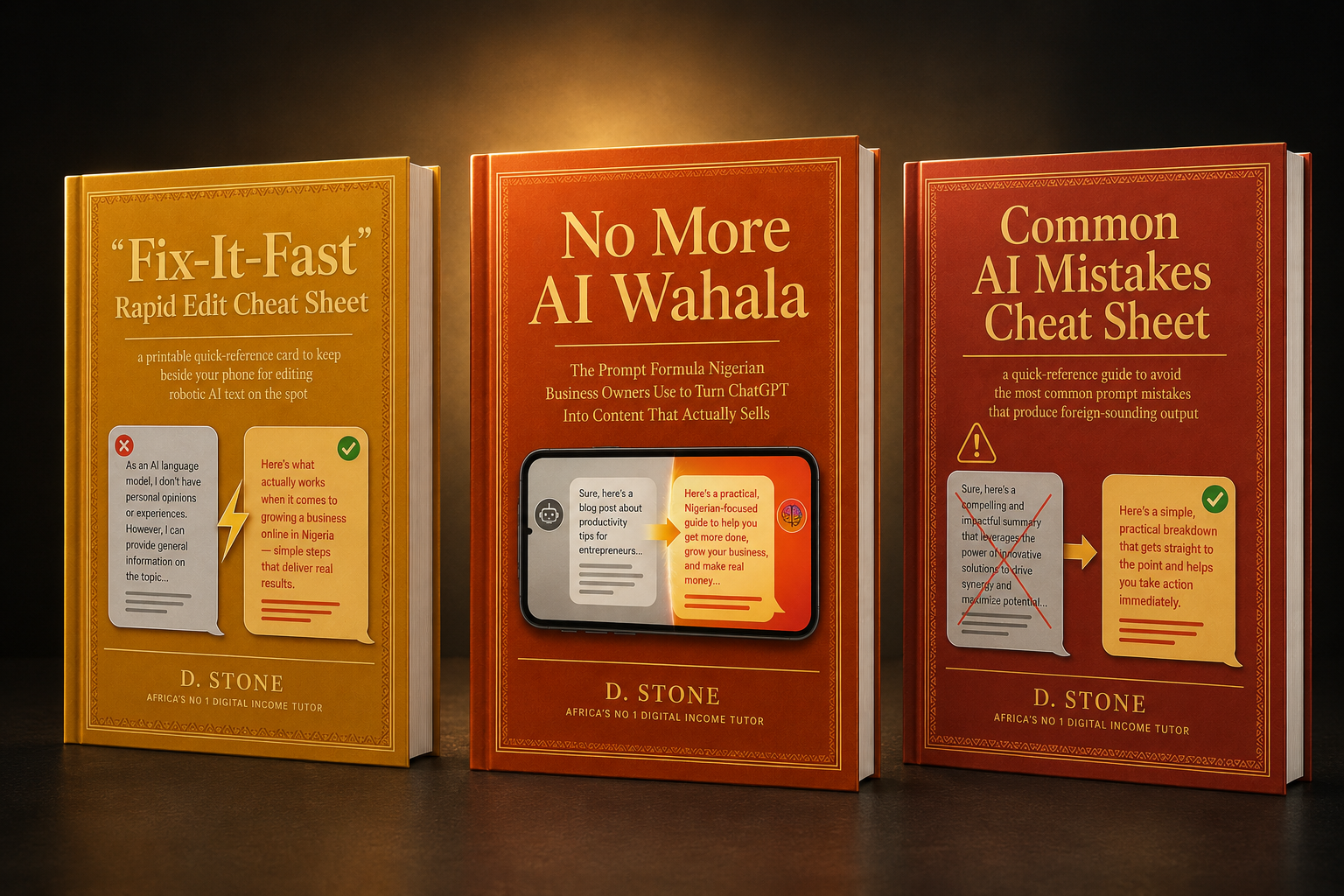 No More AI Wahala complete bundle: guide, prompt library, checklists and both bonuses